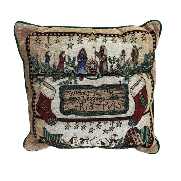 Wishing You The Blessings Of Christmas Tapestry Accent Pillow By River Dale - Picture 2 of 5